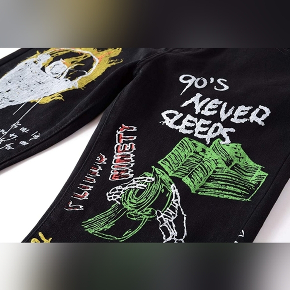 New Mens Painted Designer Slim Fit Jeans Multiple Sizes - Picture 3 of 4